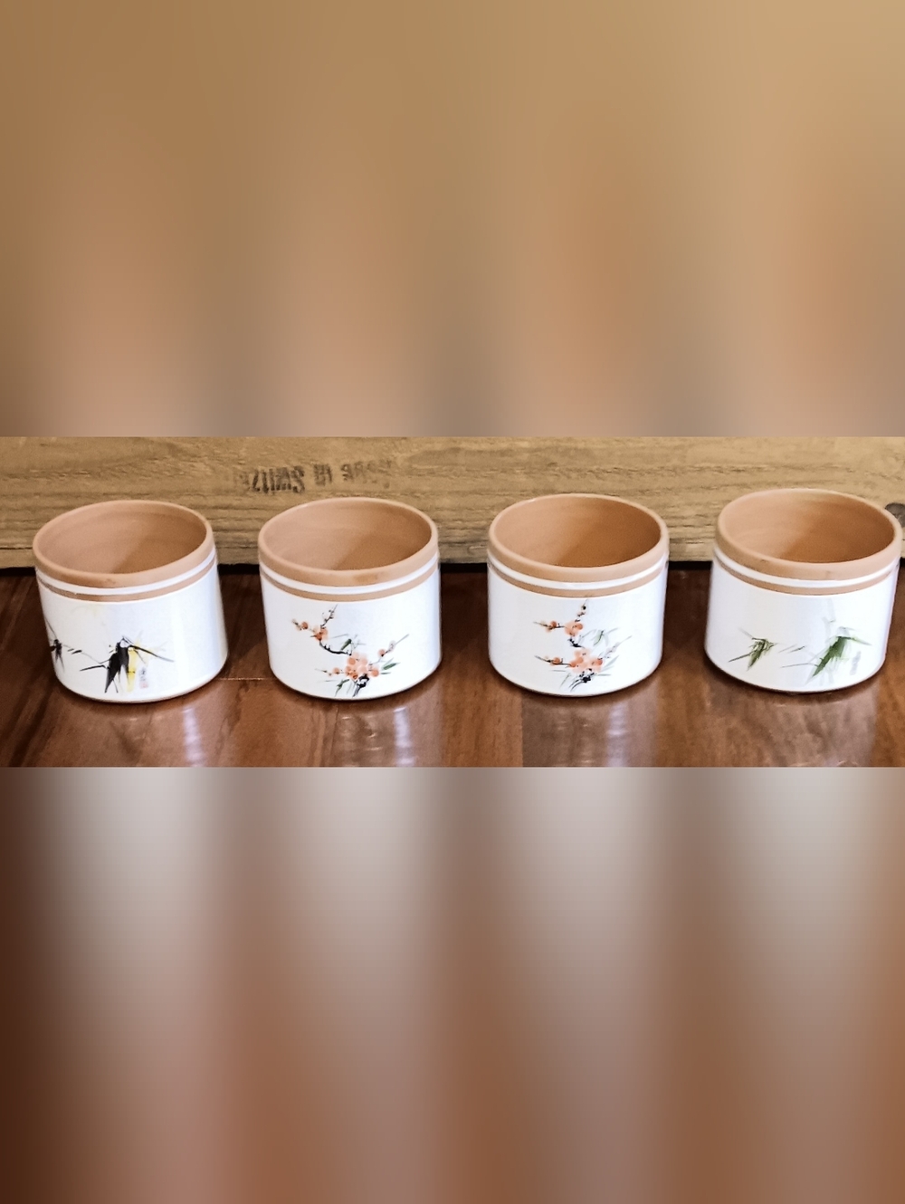 Set of 4 Japanese Floral Teracota Ceramic Planters